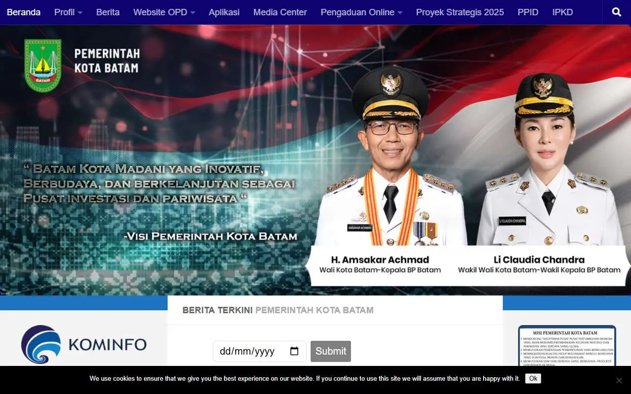 Tampilan website resmi Pemkot Batam (batam.go.id)