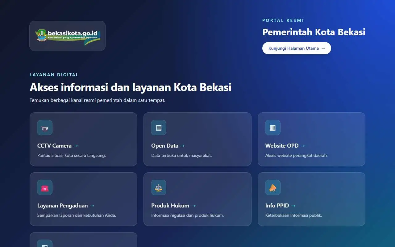 Tampilan website resmi Pemkot Bekasi (bekasikota.go.id)