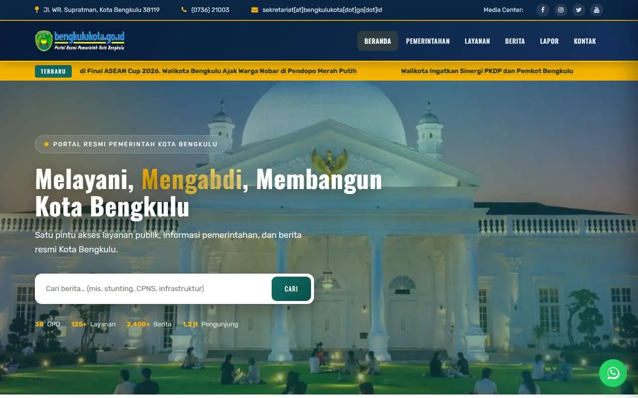 Tampilan website resmi Pemkot Bengkulu (bengkulukota.go.id)