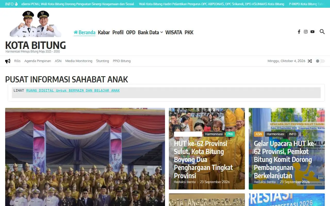 Tampilan website resmi Pemkot Bitung (bitungkota.go.id)
