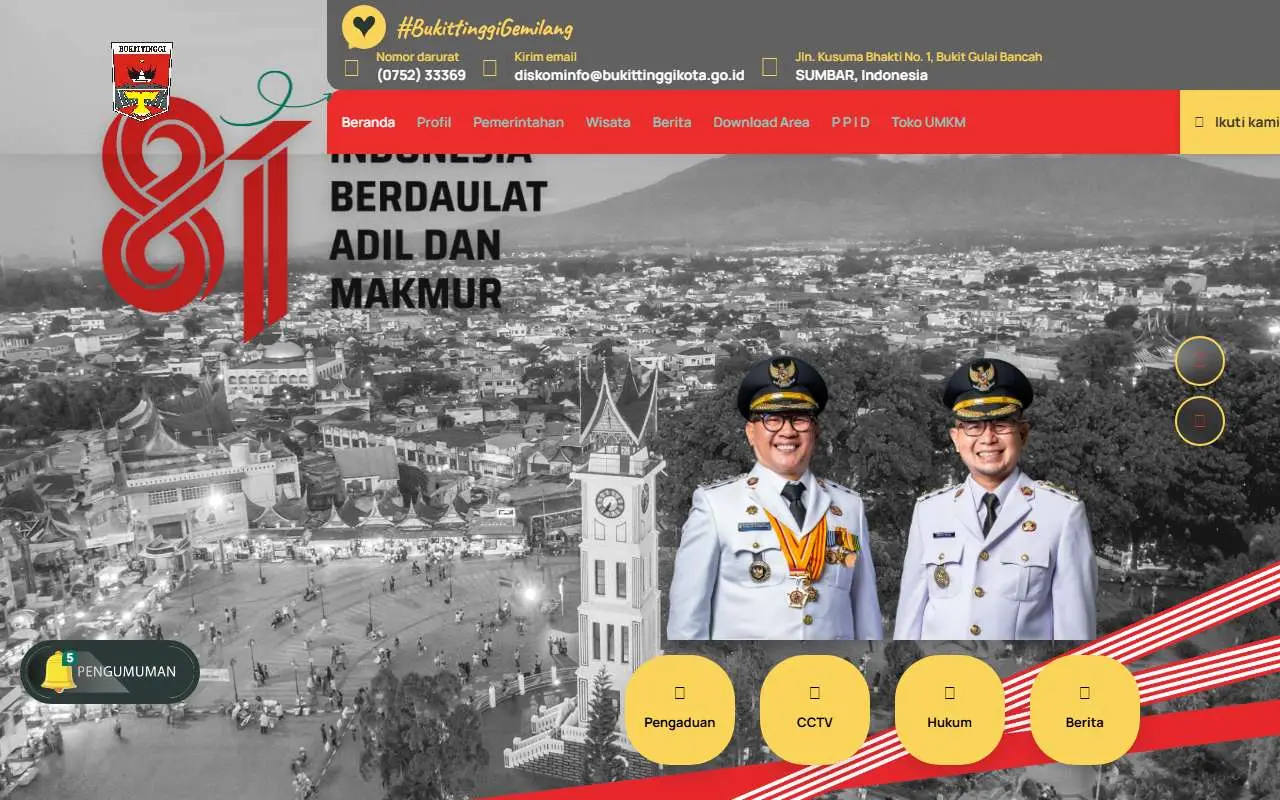 Tampilan website resmi Pemkot Bukittinggi (bukittinggikota.go.id)
