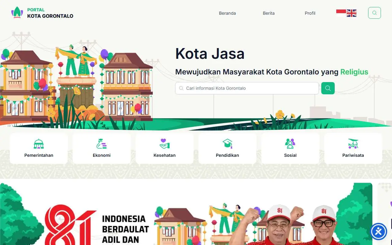 Tampilan website resmi Pemkot Gorontalo (gorontalokota.go.id)