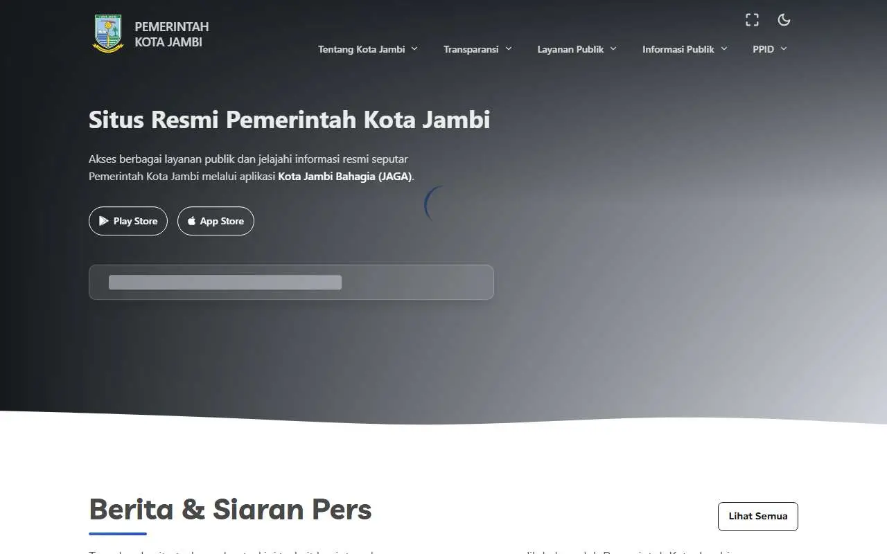 Tampilan website resmi Pemkot Jambi (jambikota.go.id)