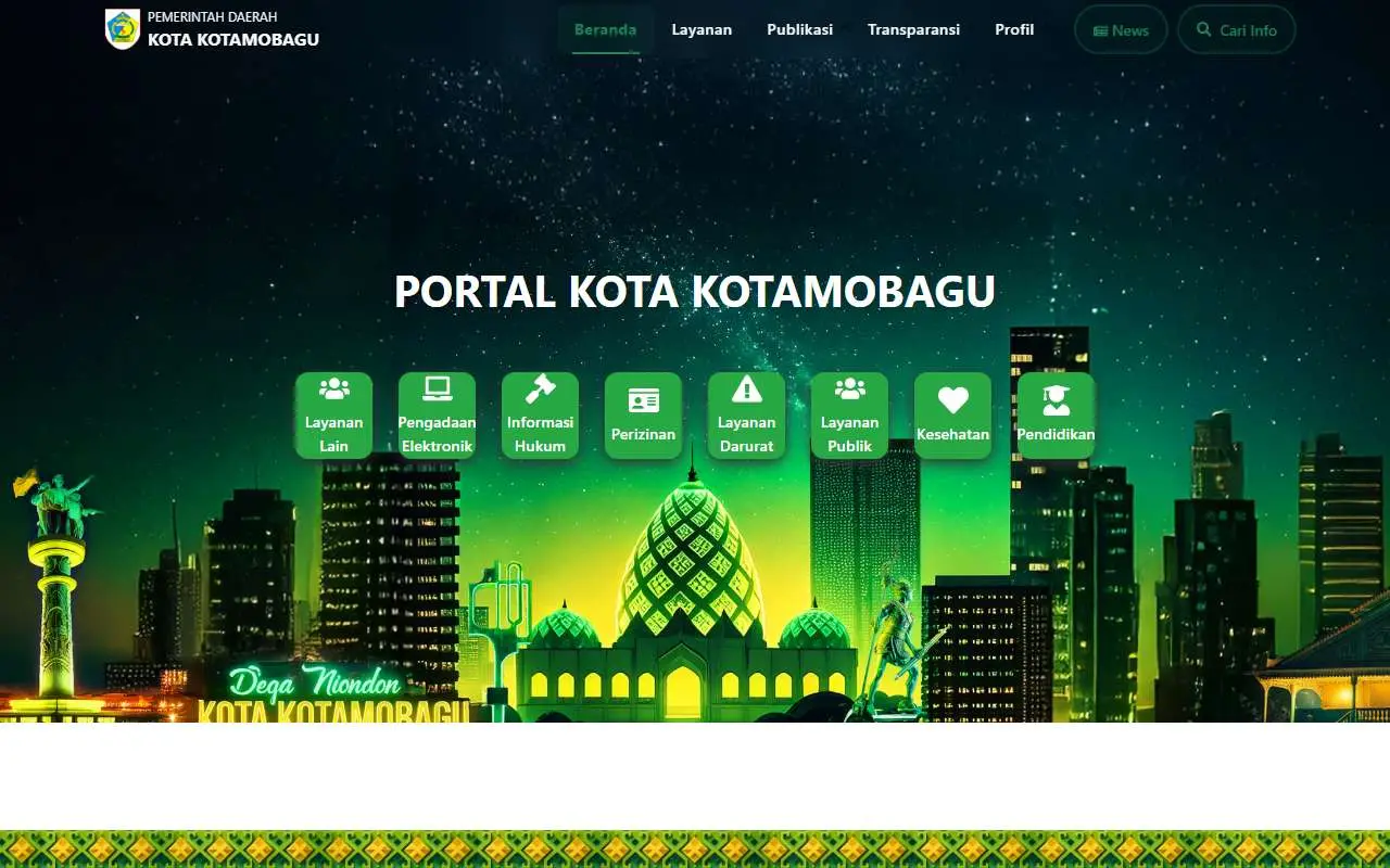Tampilan website resmi Pemkot Kotamobagu (kotamobagu.go.id)