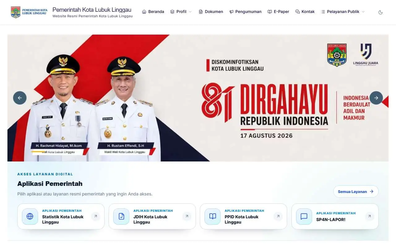 Tampilan website resmi Pemkot Lubuk Linggau (lubuklinggaukota.go.id)