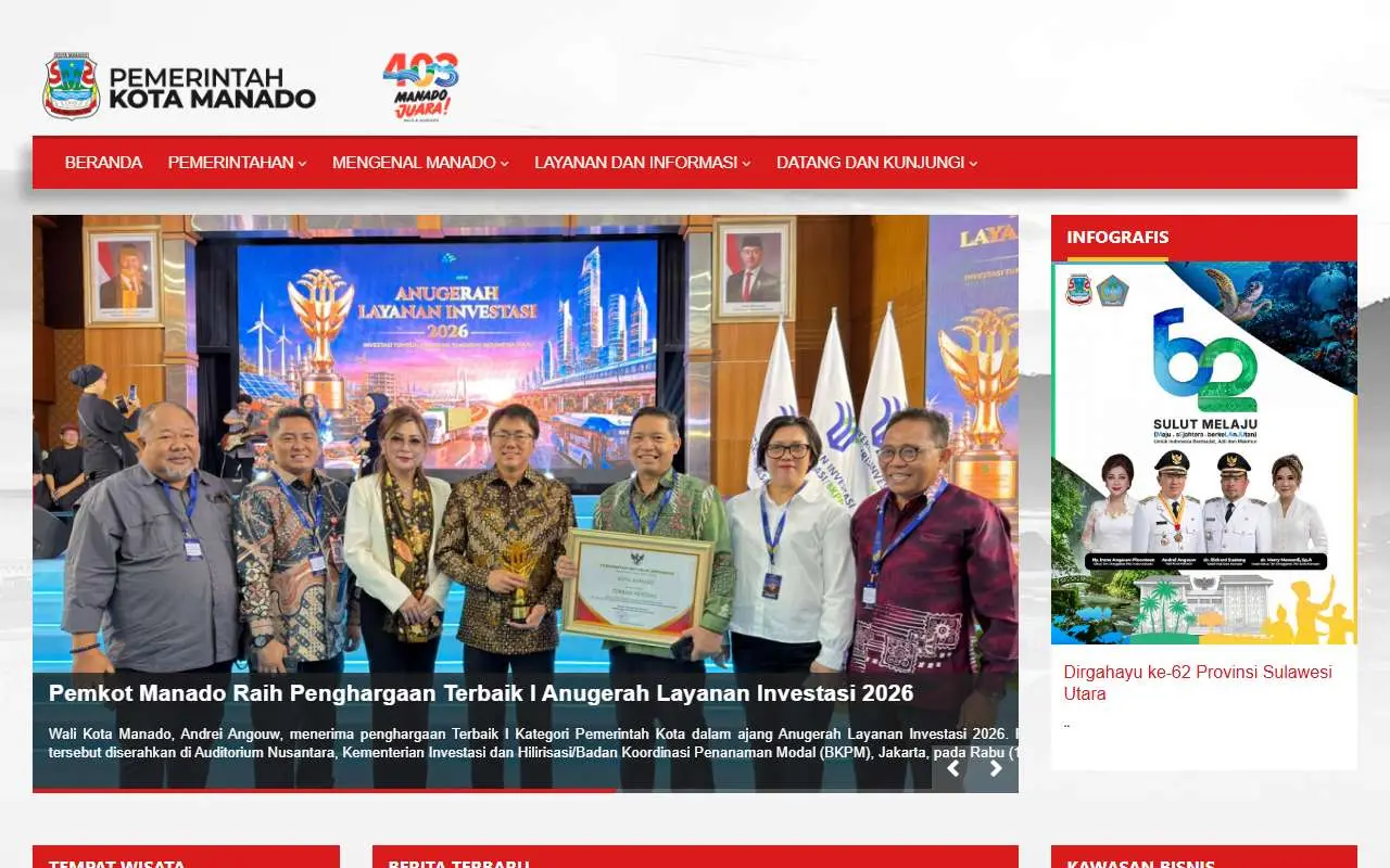 Tampilan website resmi Pemkot Manado (manadokota.go.id)