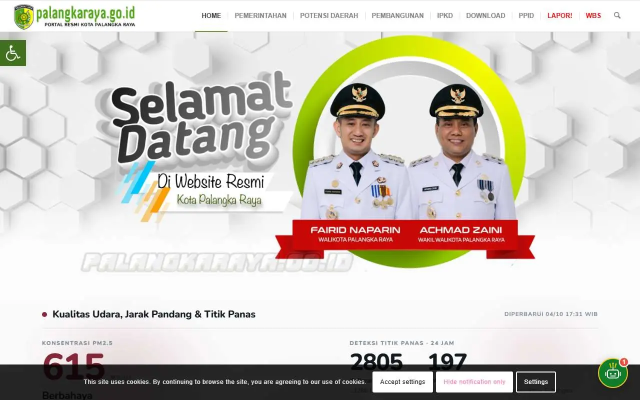 Tampilan website resmi Pemkot Palangka Raya (palangkaraya.go.id)