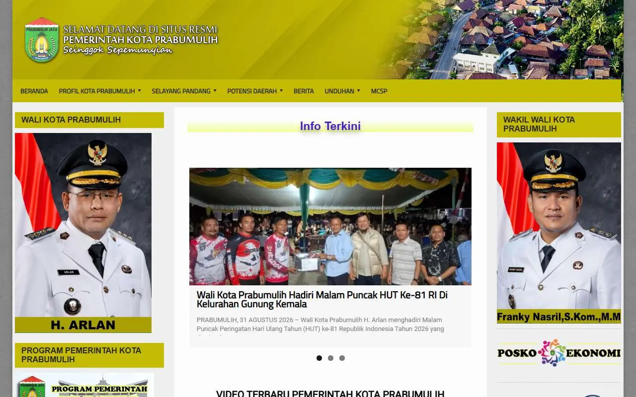 Tampilan website resmi Pemkot Prabumulih (kotaprabumulih.go.id)