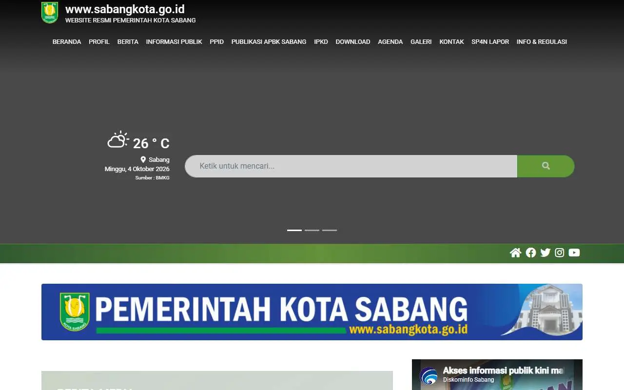 Tampilan website resmi Pemkot Sabang (sabangkota.go.id)