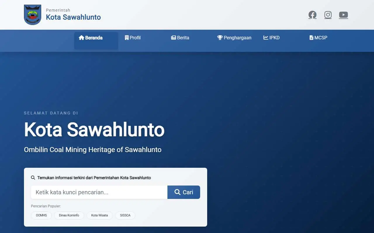 Tampilan website resmi Pemkot Sawahlunto (sawahluntokota.go.id)