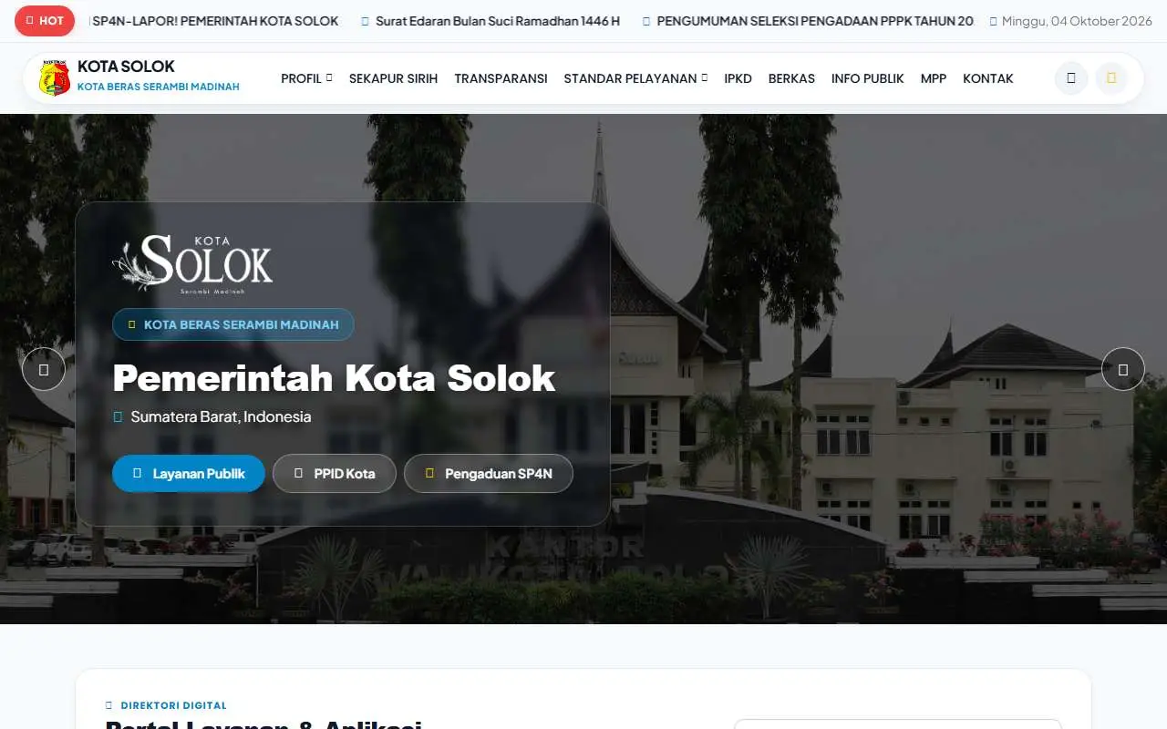 Tampilan website resmi Pemkot Solok (solokkota.go.id)
