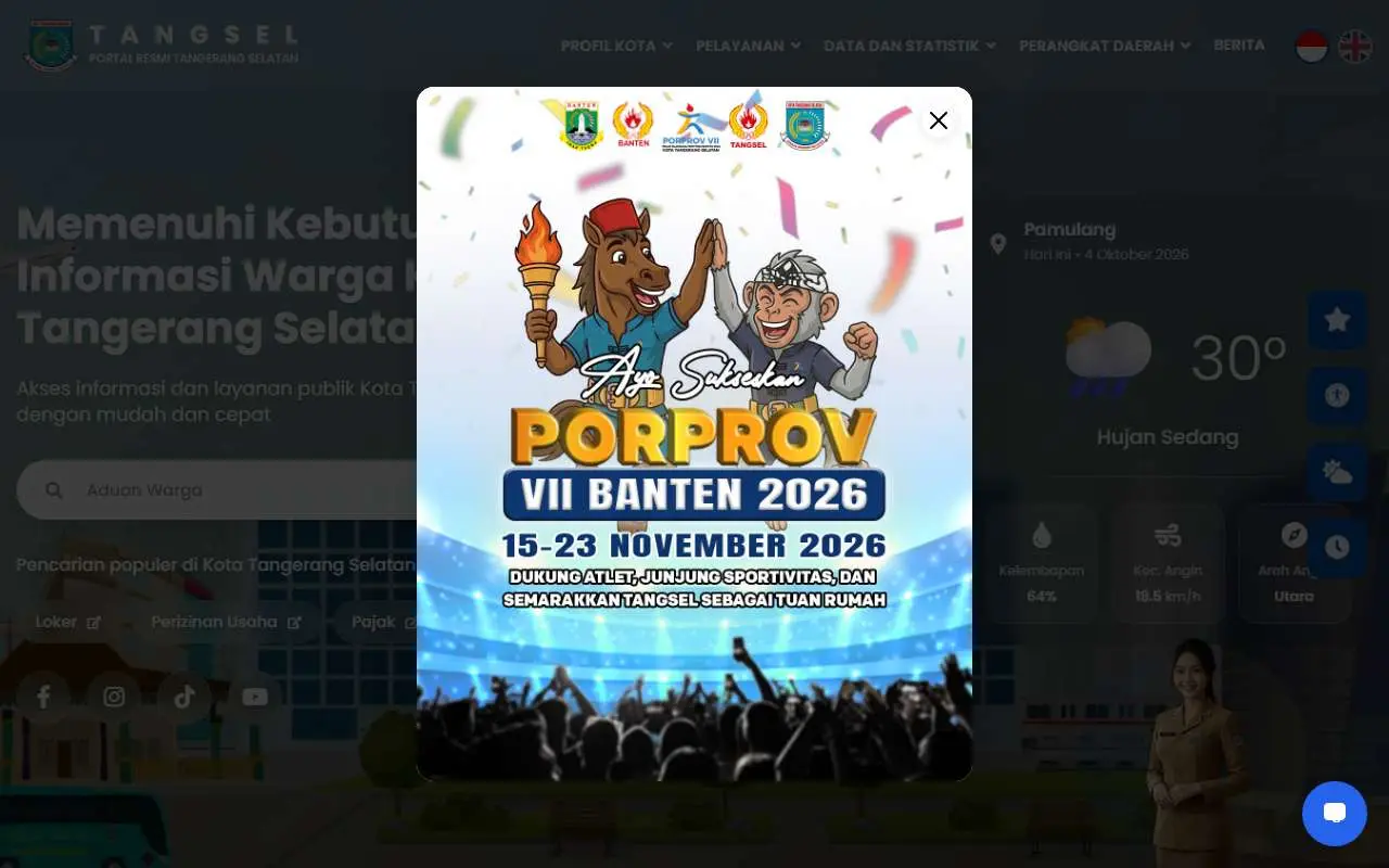 Tampilan website resmi Pemkot Tangerang Selatan (tangerangselatankota.go.id)