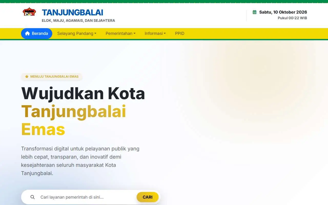 Tampilan website resmi Pemkot Tanjung Balai (tanjungbalaikota.go.id)
