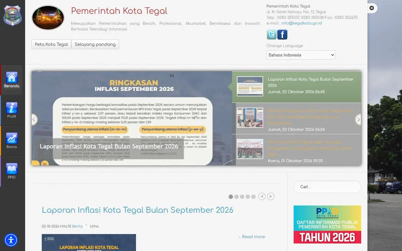 Tampilan website resmi Pemkot Tegal (tegalkota.go.id)