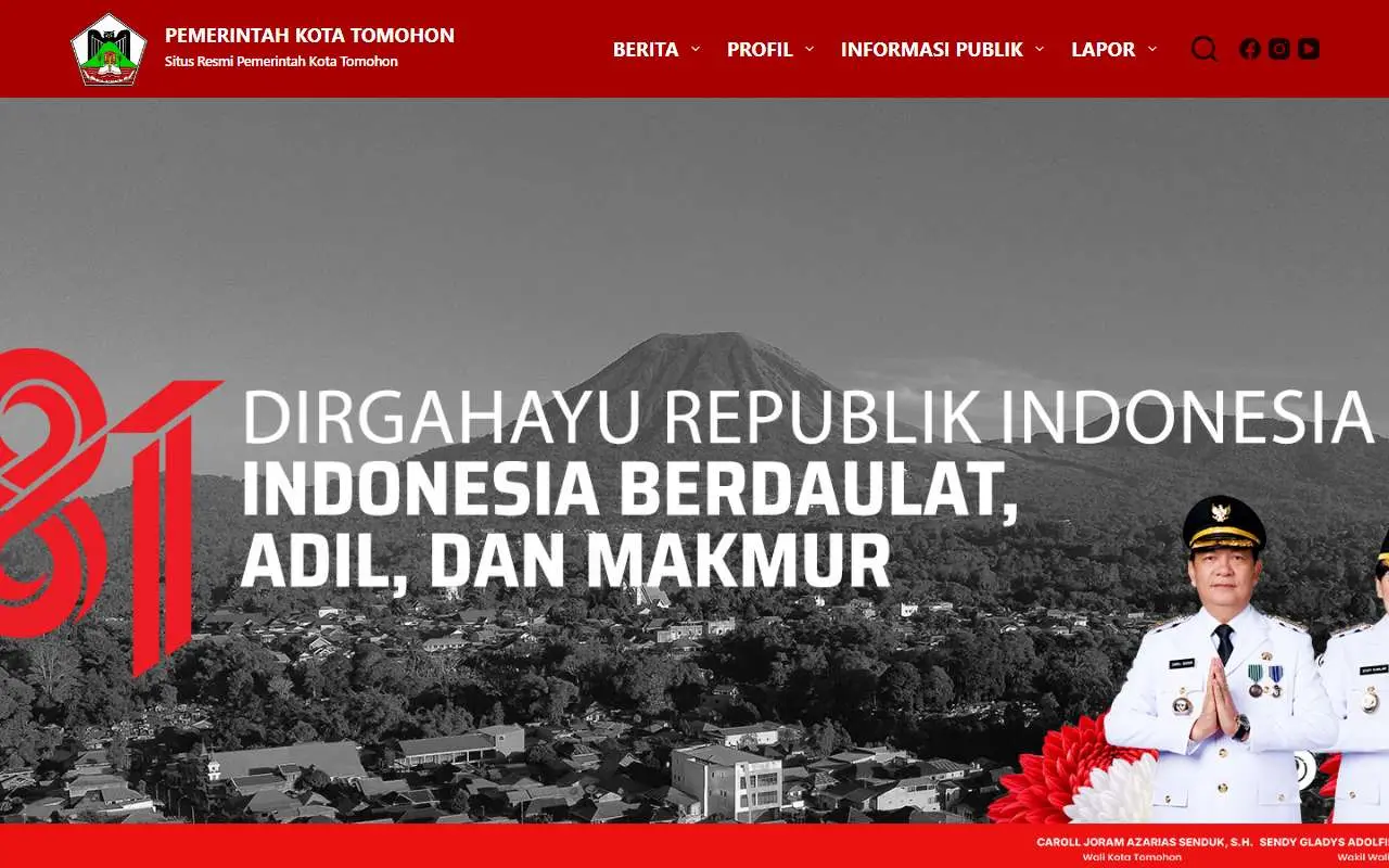 Tampilan website resmi Pemkot Tomohon (tomohon.go.id)