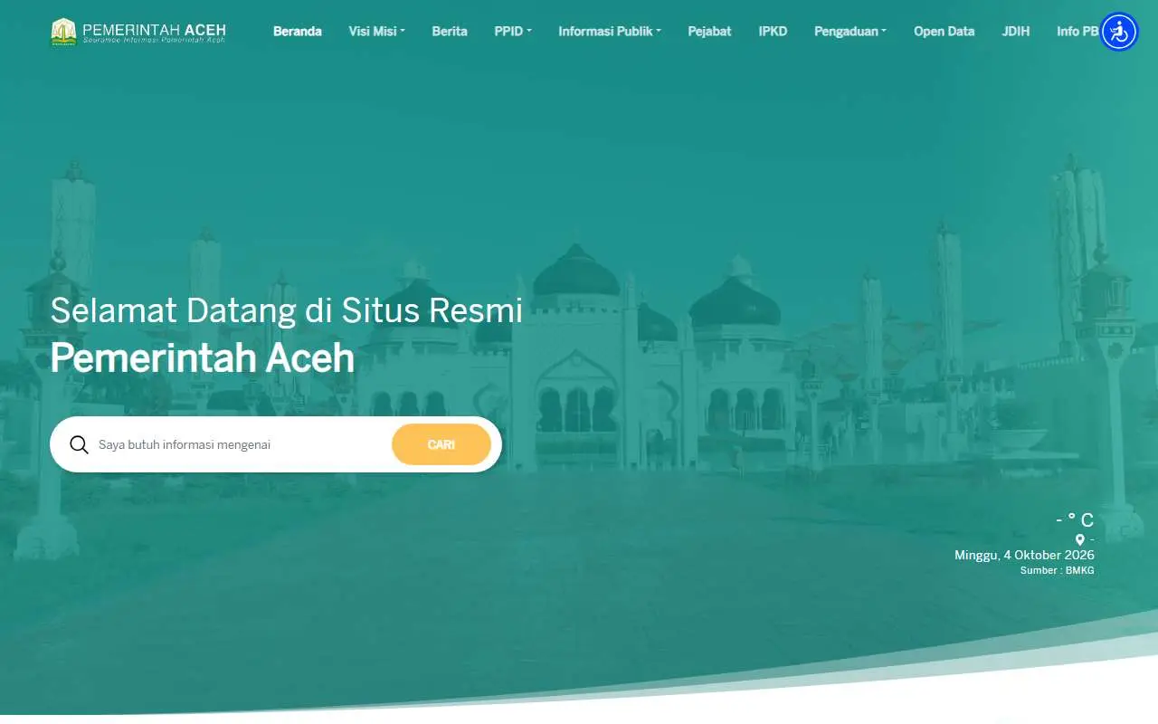 Tampilan website resmi Pemprov Aceh (acehprov.go.id)