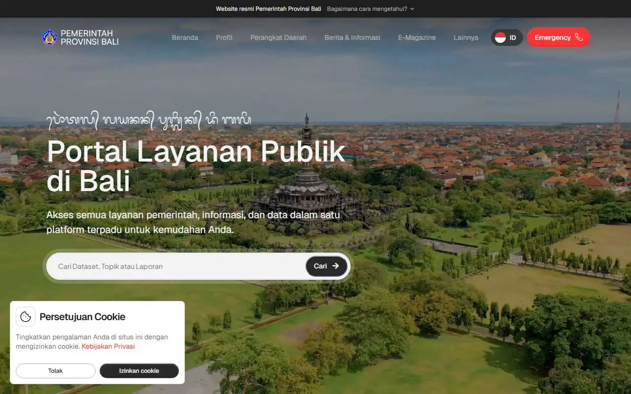 Tampilan website resmi Pemprov Bali (baliprov.go.id)