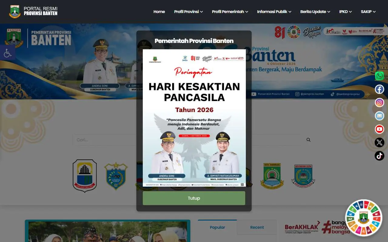 Tampilan website resmi Pemprov Banten (bantenprov.go.id)