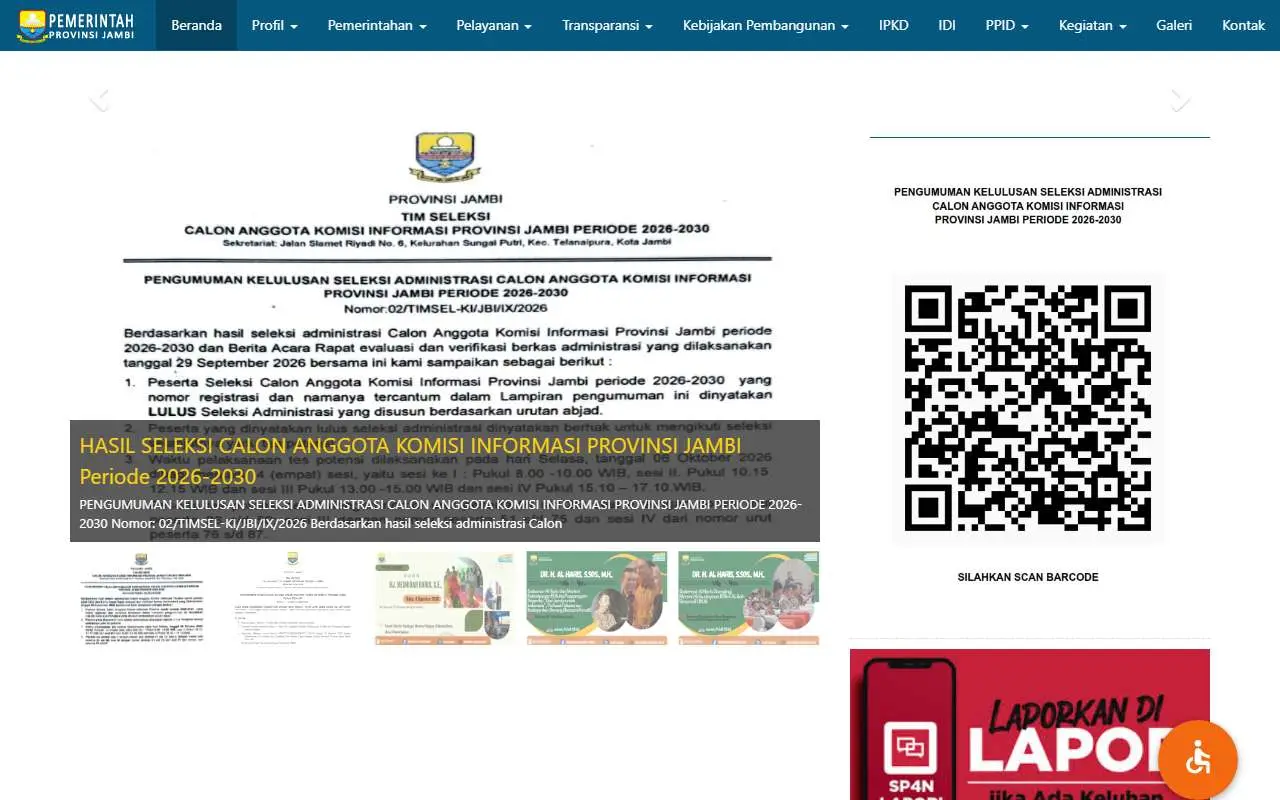 Tampilan website resmi Pemprov Jambi (jambiprov.go.id)