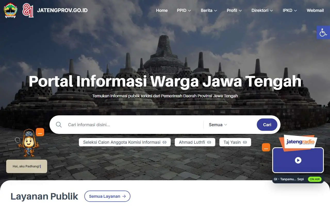 Tampilan website resmi Pemprov Jawa Tengah (jatengprov.go.id)