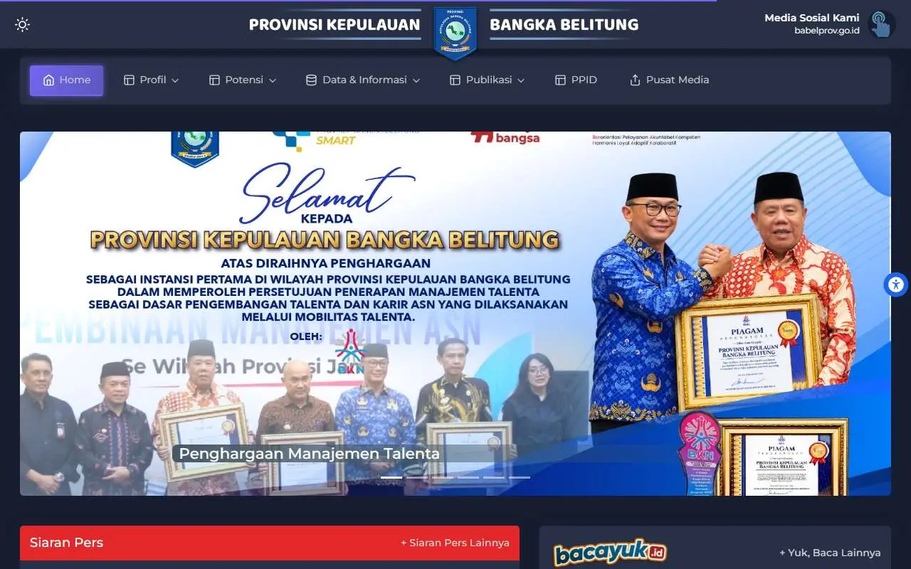 Tampilan website resmi Pemprov Kepulauan Bangka Belitung (babelprov.go.id)