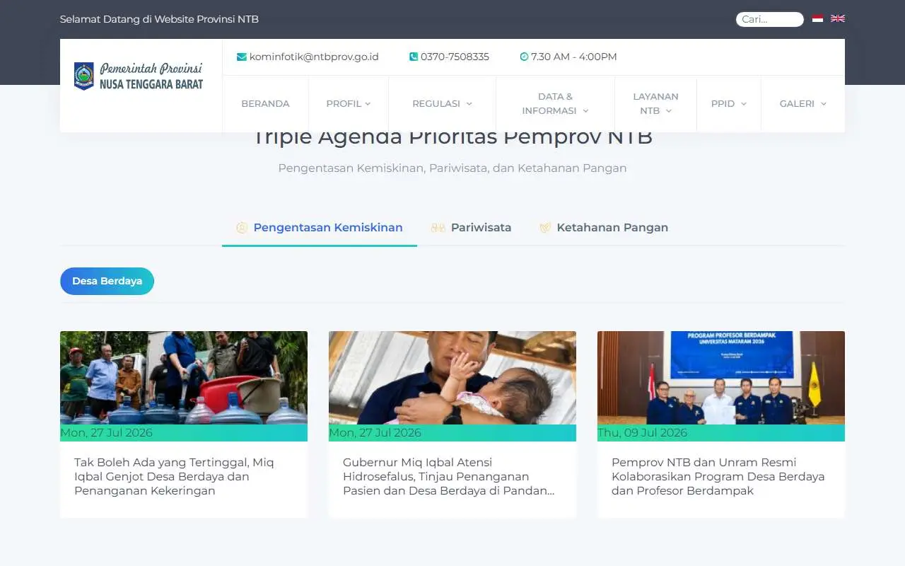 Tampilan website resmi Pemprov Nusa Tenggara Barat (ntbprov.go.id)