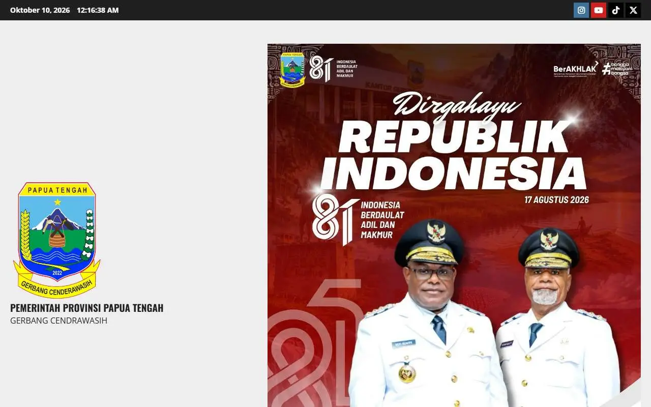 Tampilan website resmi Pemprov Papua Tengah (papuatengahprov.go.id)