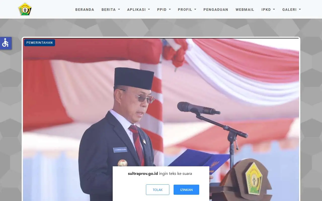Tampilan website resmi Pemprov Sulawesi Tenggara (sultraprov.go.id)