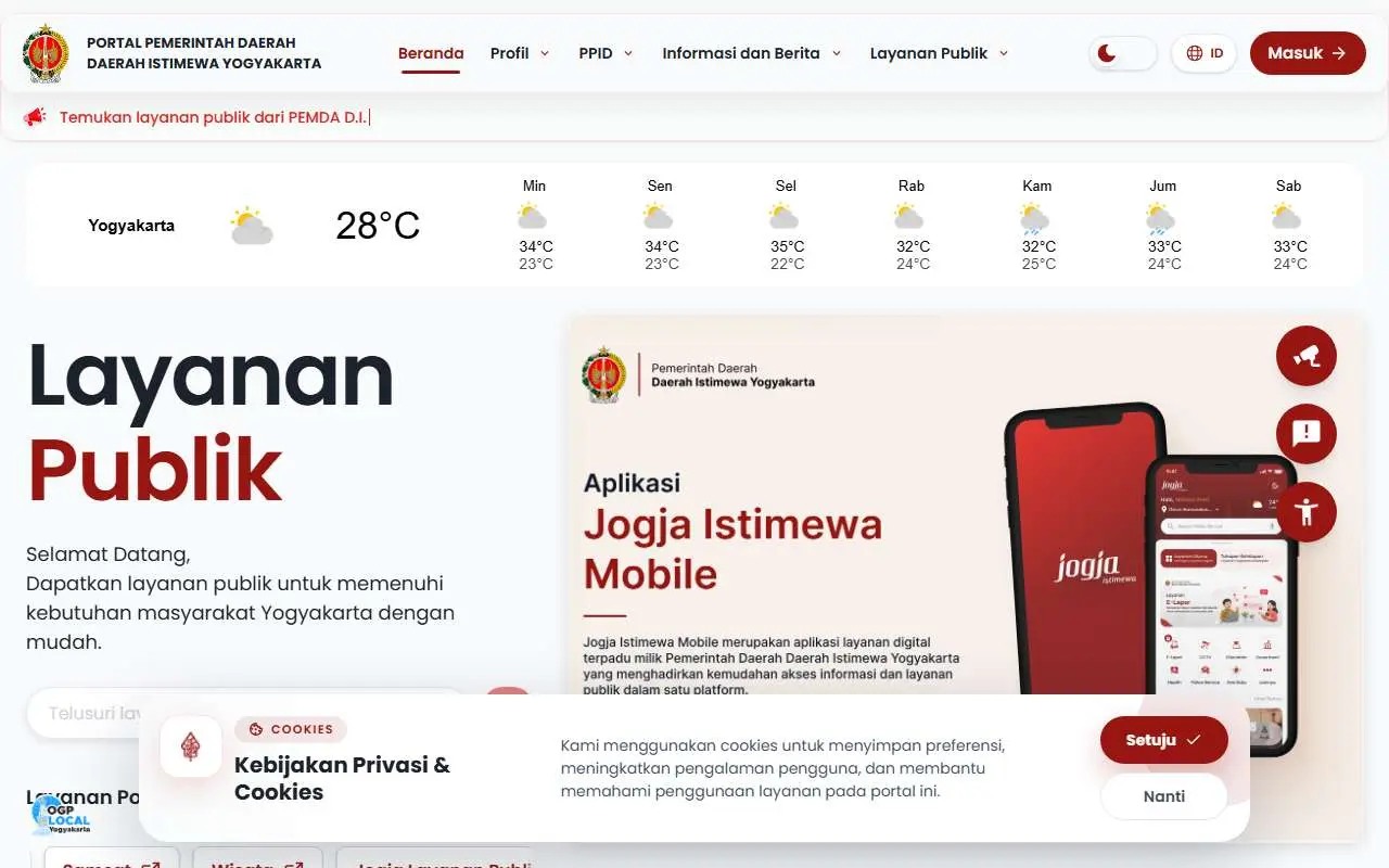 Tampilan website resmi Pemprov Yogyakarta (jogjaprov.go.id)