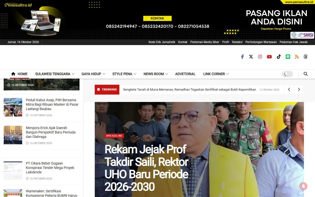 Tampilan website resmi Penasultra (penasultra.id)