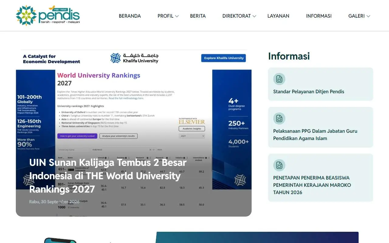 Tampilan website resmi Pendis Kemenag (pendis.kemenag.go.id)