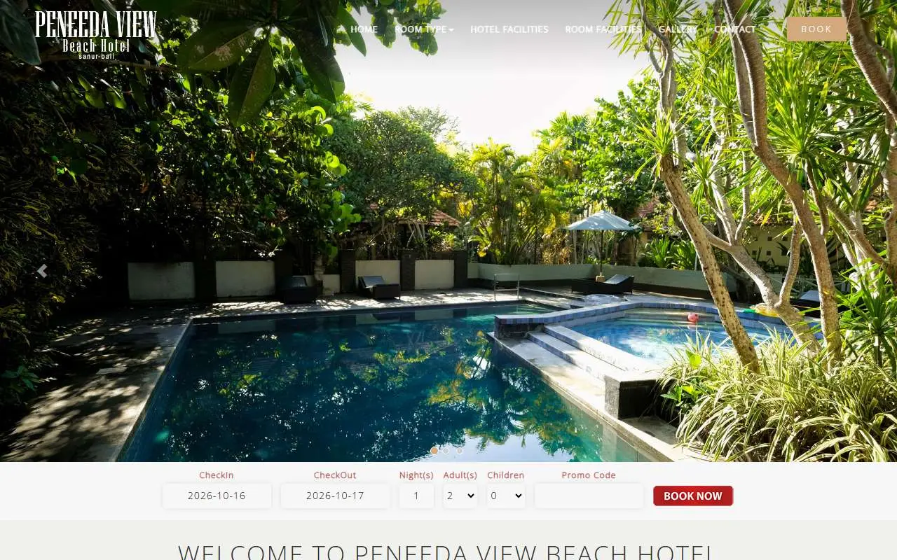 Tampilan website resmi Peneeda View Beach Hotel (peneedaviewhotel.com)