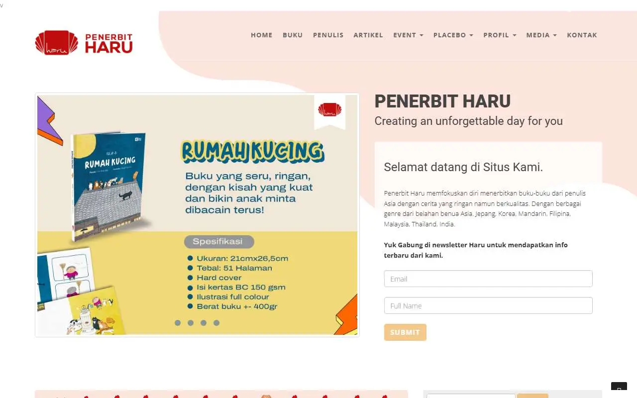 Tampilan website resmi Penerbit Haru (penerbitharu.com)