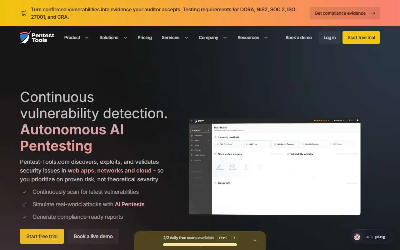 Tampilan website resmi Pentest-Tools.com (pentest-tools.com)