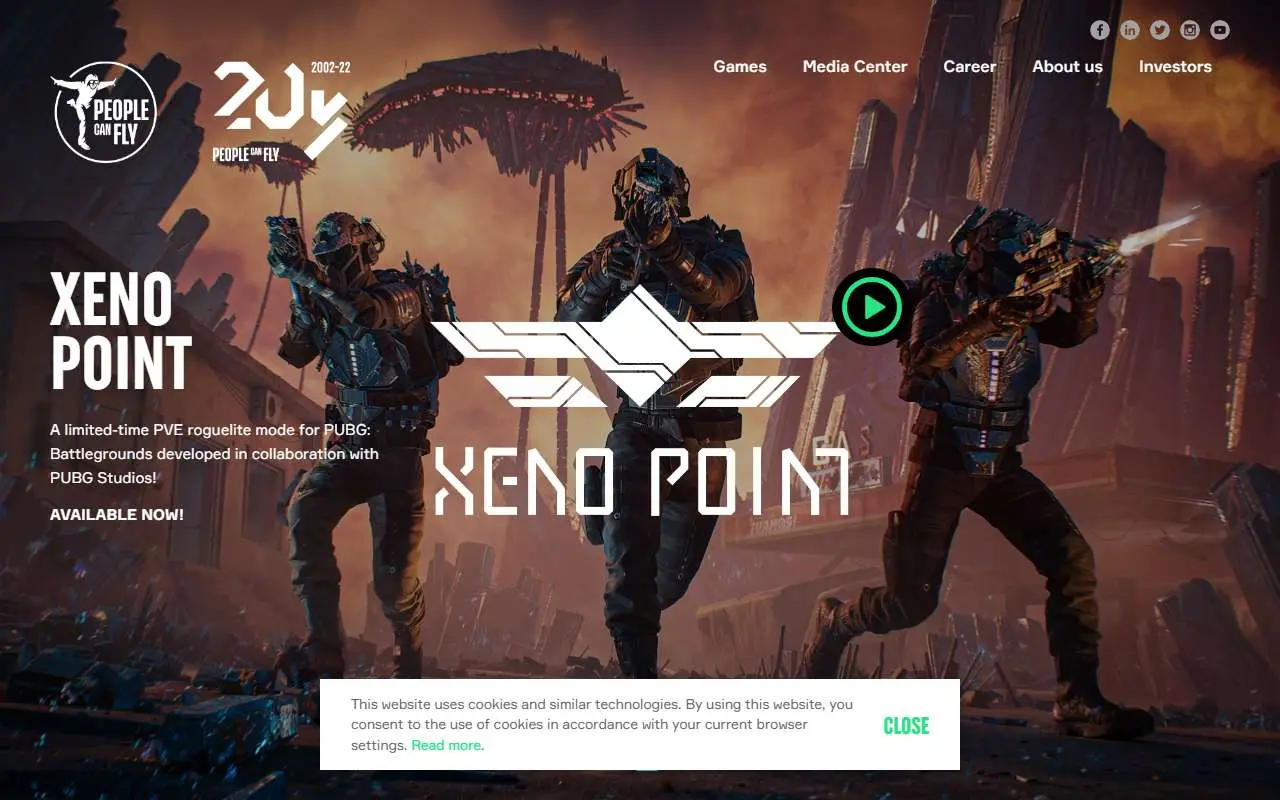 Tampilan website resmi People Can Fly (peoplecanfly.com)