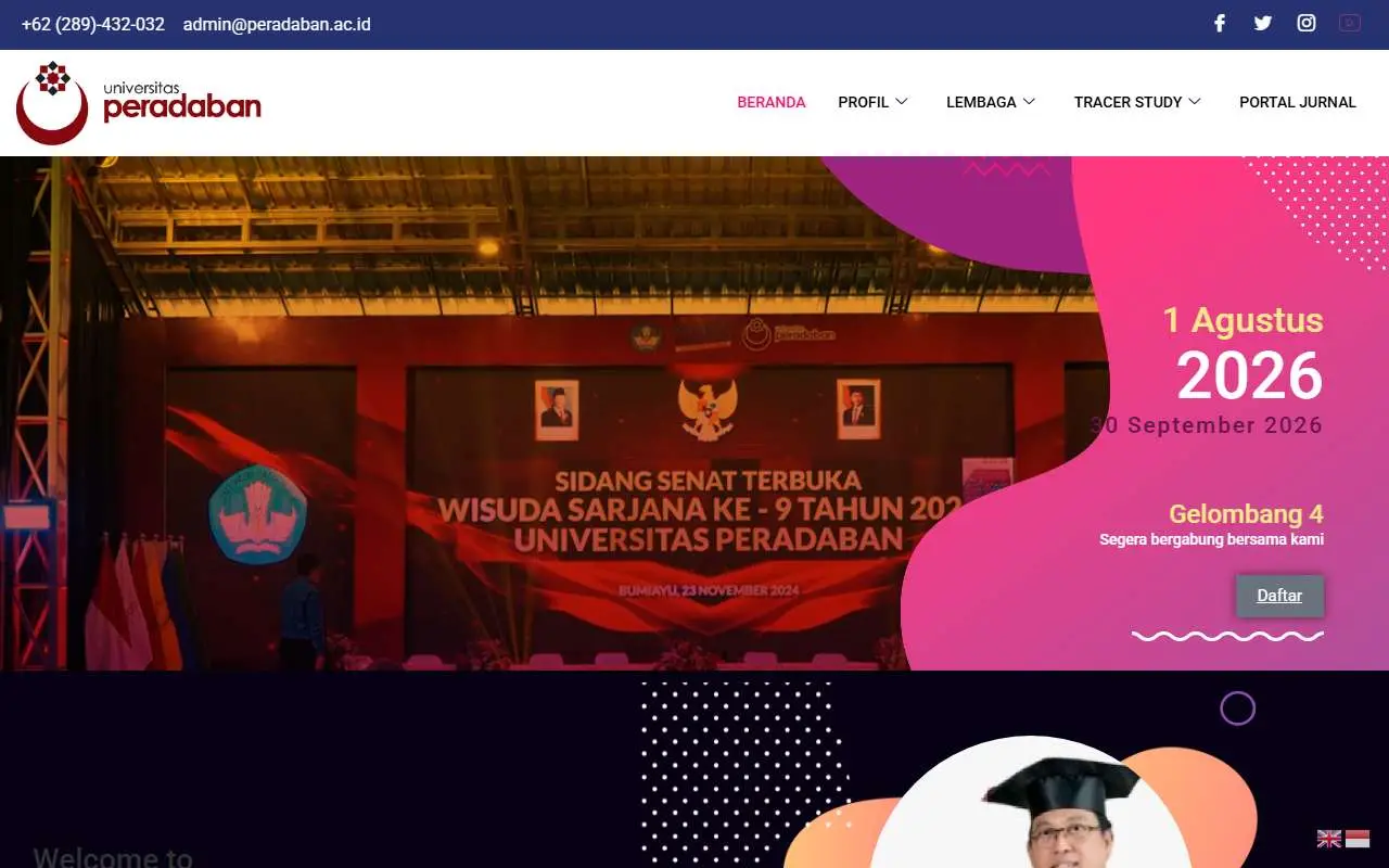 Tampilan website resmi Universitas Peradaban Bumiayu (peradaban.ac.id)