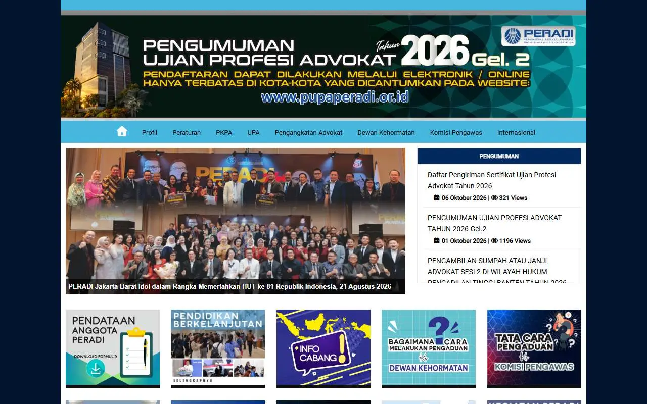 Tampilan website resmi Peradi (peradi.or.id)