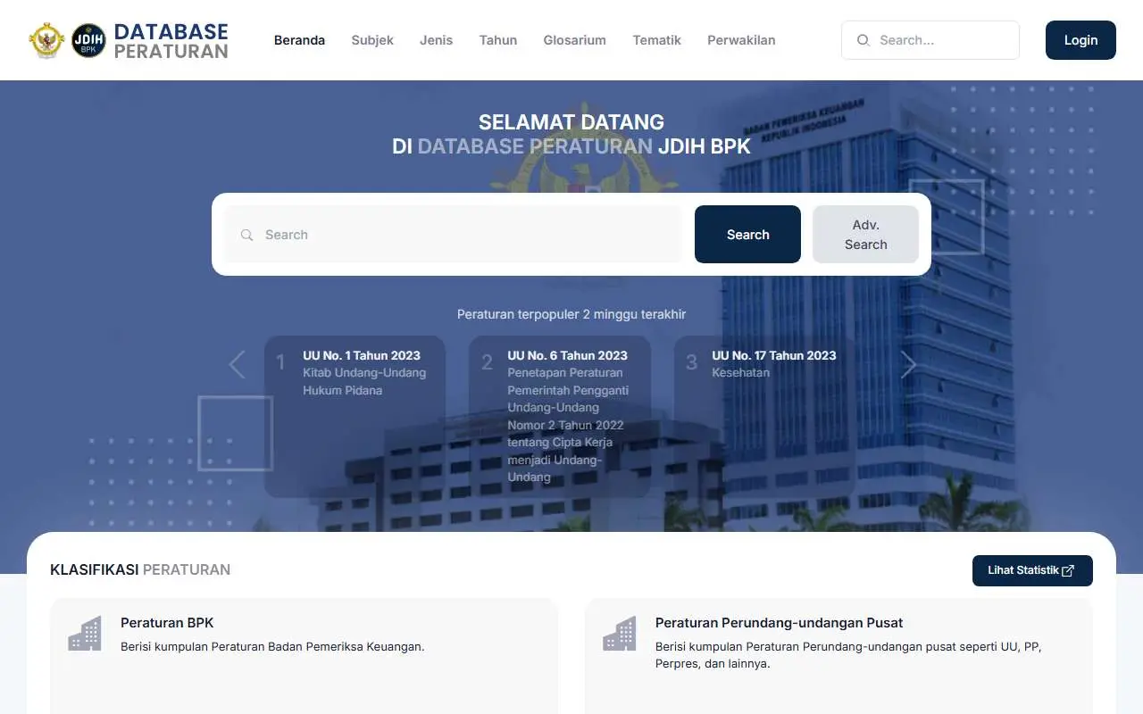 Tampilan website resmi Peraturan BPK (peraturan.bpk.go.id)