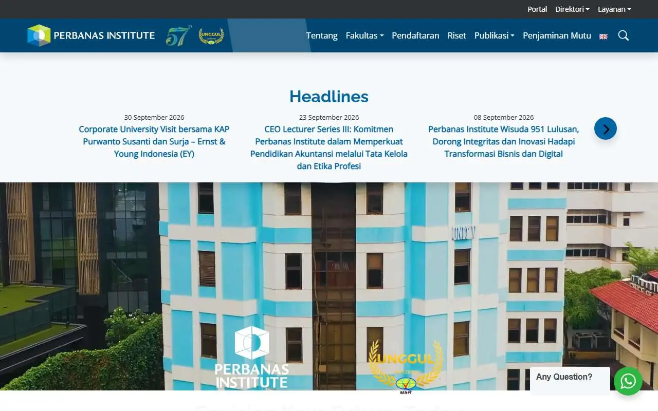 Tampilan website resmi Perbanas Institute (perbanas.id)