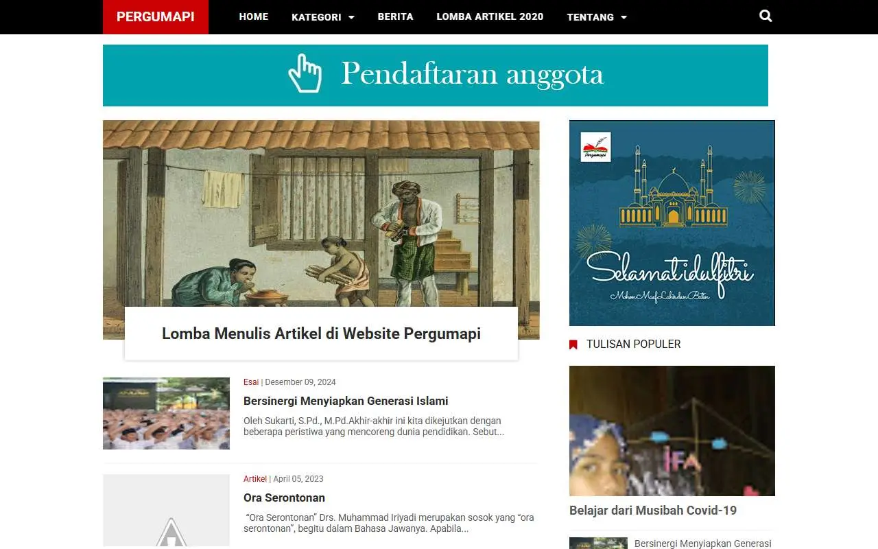 Tampilan website resmi Perkumpulan Guru Madrasah Penulis (pergumapi.or.id)