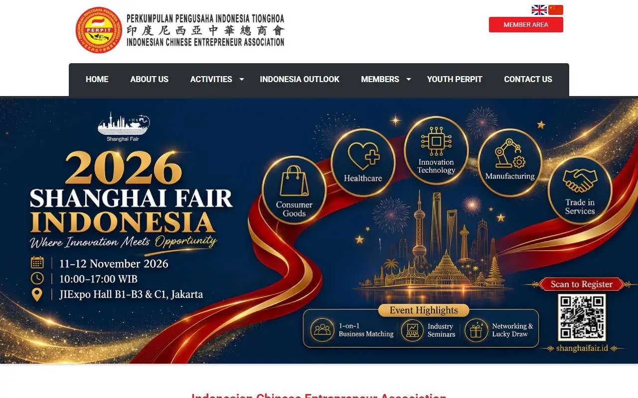Tampilan website resmi Perkumpulan Pengusaha Indonesia Tionghoa (perpit.or.id)