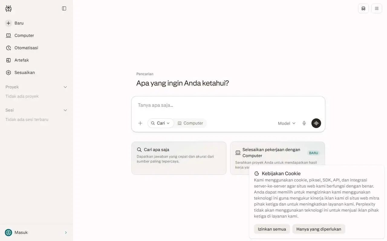 Tampilan website resmi Perplexity (perplexity.ai)