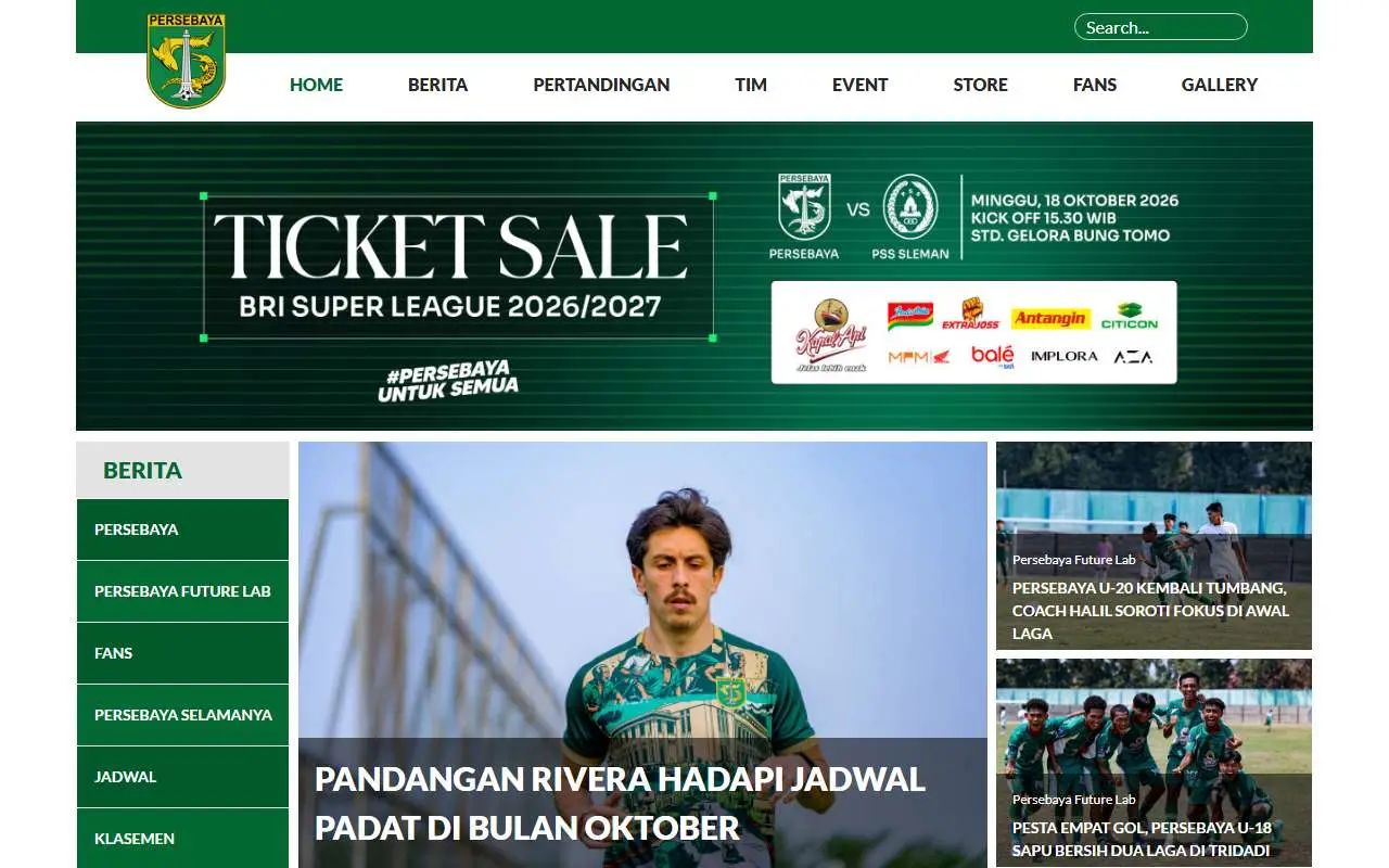 Tampilan website resmi Persebaya Surabaya (persebaya.id)
