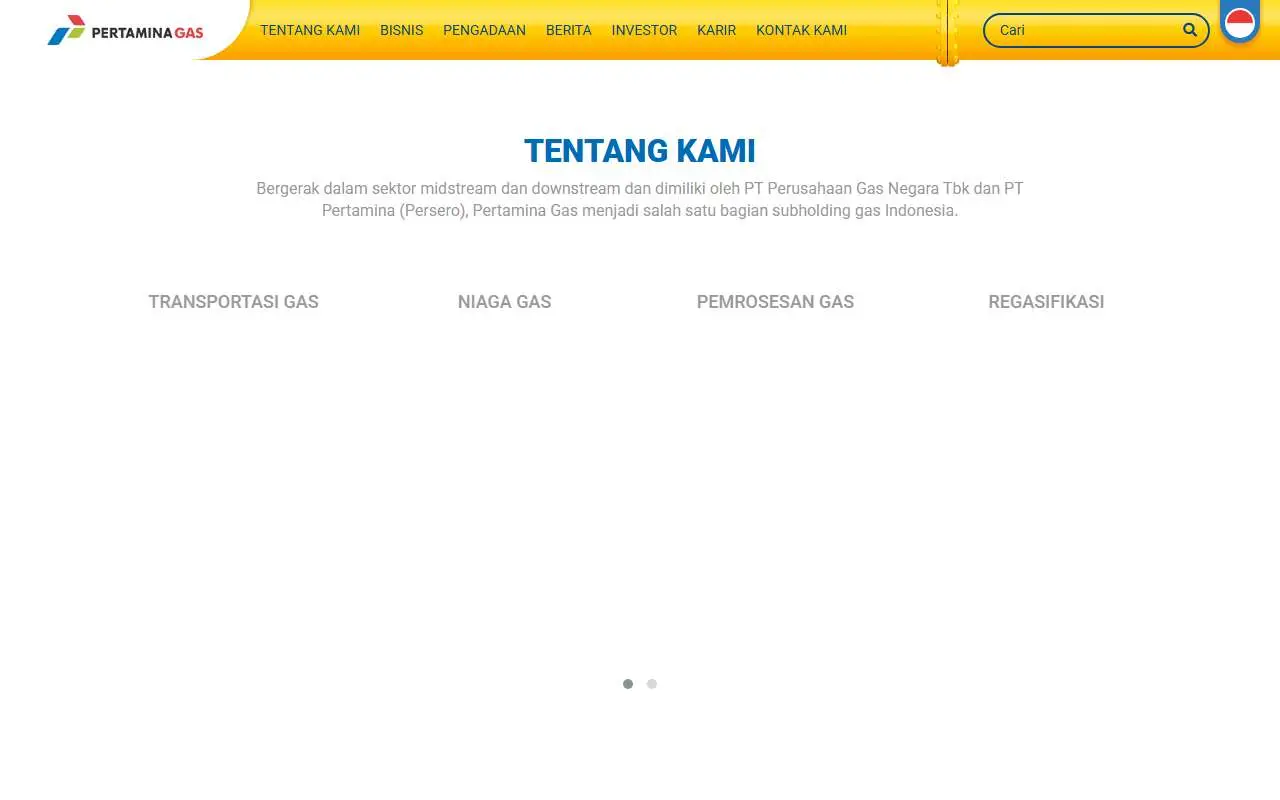 Tampilan website resmi Pertamina Gas (pertagas.pertamina.com)