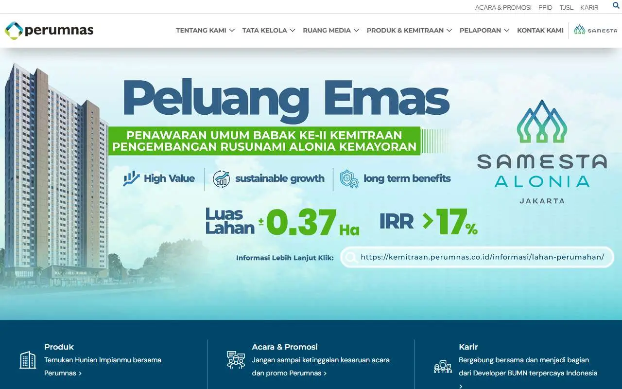 Tampilan website resmi Perumnas (perumnas.co.id)