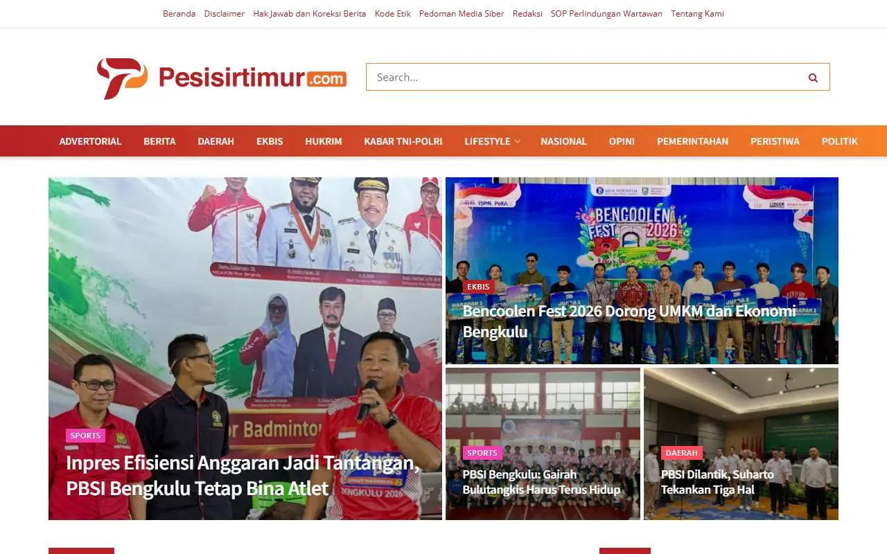 Tampilan website resmi Pesisir Timur (pesisirtimur.com)