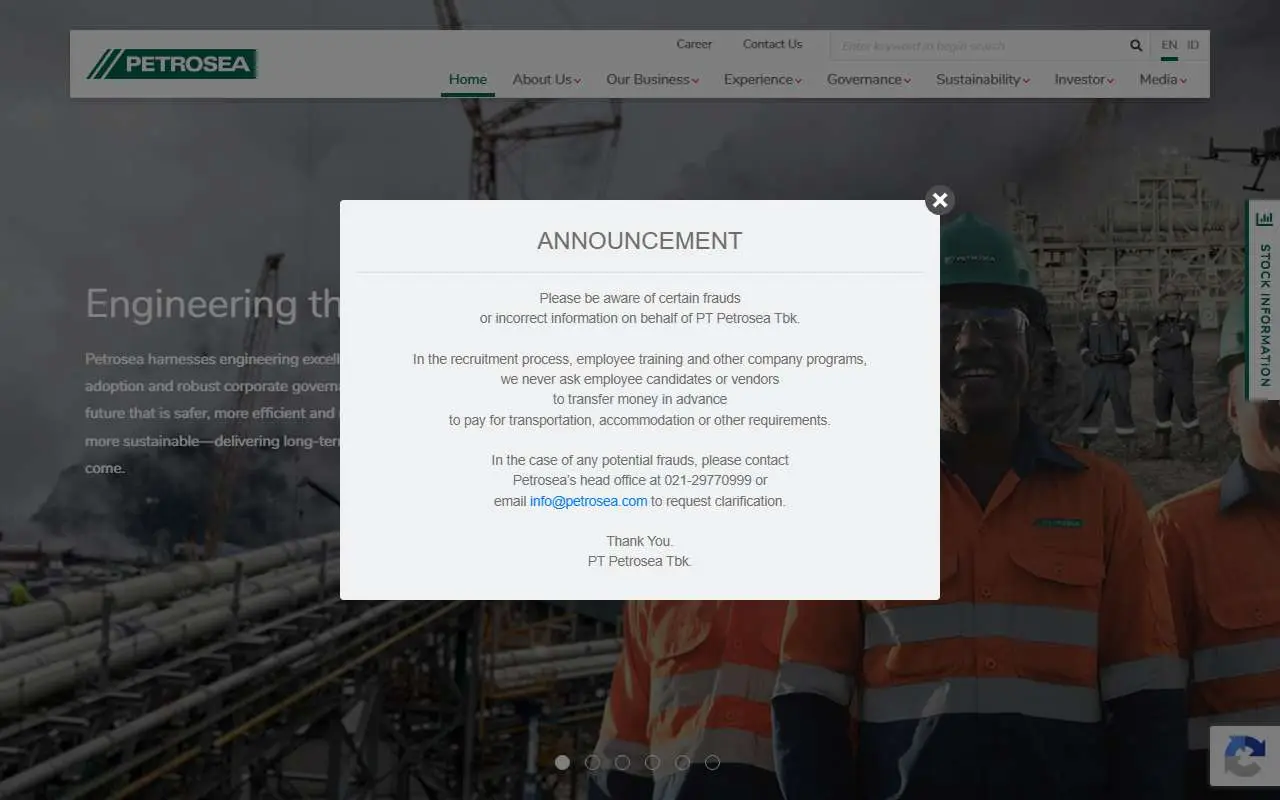 Tampilan website resmi Petrosea (petrosea.com)