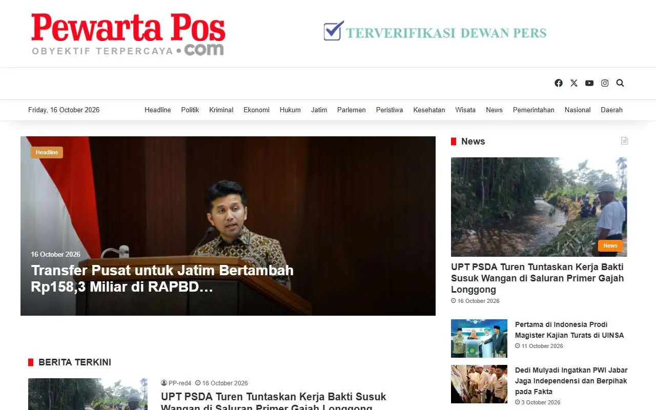 Tampilan website resmi Pewarta Pos (pewartapos.com)