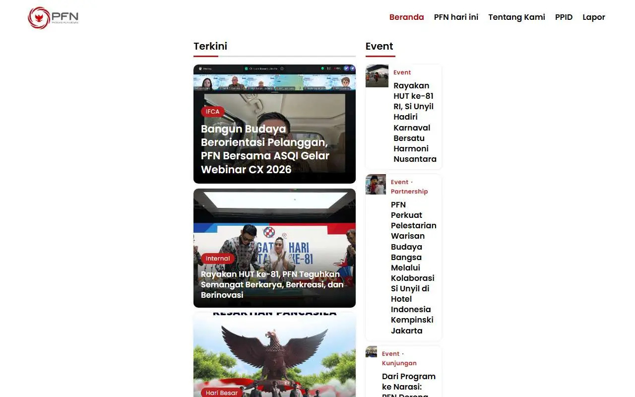 Tampilan website resmi Produksi Film Negara (pfn.co.id)