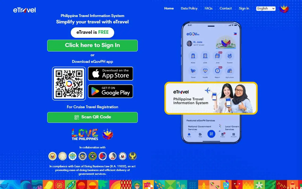 Tampilan website resmi eTravel Filipina (etravel.gov.ph)